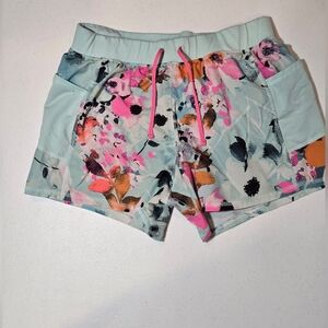Tek Gear Kids Floral Print Shorts - Light Aqua With Pink And Orange